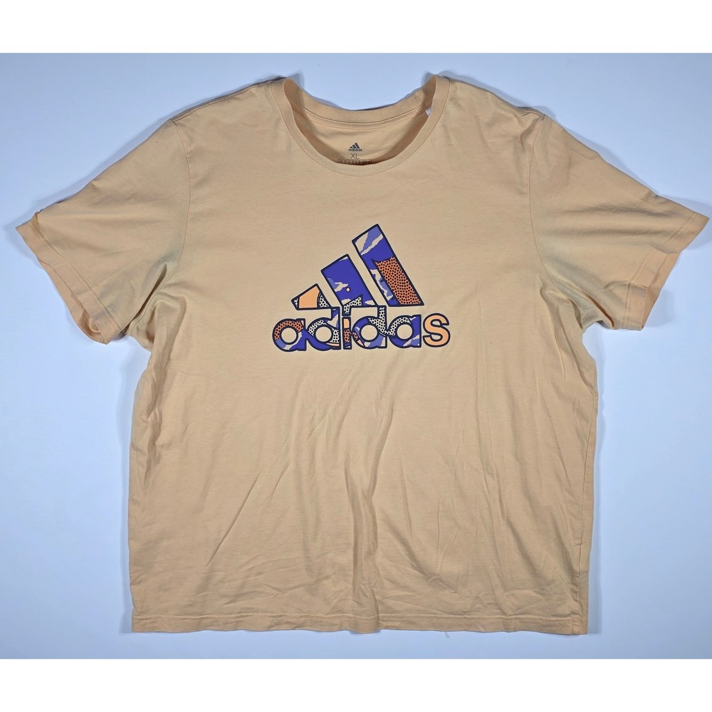 Adidas Mens XL Graphic T-Shirt Peach Orange Cotton Logo Badge of Sport DA19512